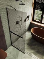 Душевая перегородка в профиле MaybahGlass 1950*890 Стекло 8 мм Бронза +Полотенцедержатель  Профиль: Узкий, Цвет Черный MGD-733-6у