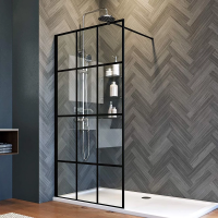 Душевая перегородка 1000x2000 KR80-100-01-C8 цвет профиля Чёрный матовый стекло Прозрачное,
принт клетка Veconi