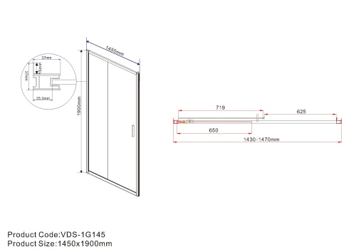 Душевая дверь Garda VDS-1G145CL 1450х1900 цвет хром стекло прозрачное Vincea