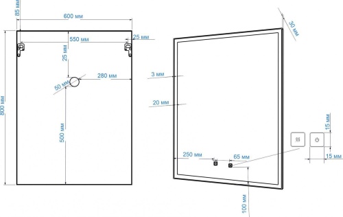 Зеркало с подсветкой и функцией антизапотевания ART&MAX AREZZO AM-Are-600-800-DS-FC-H-Nero ART&MAX