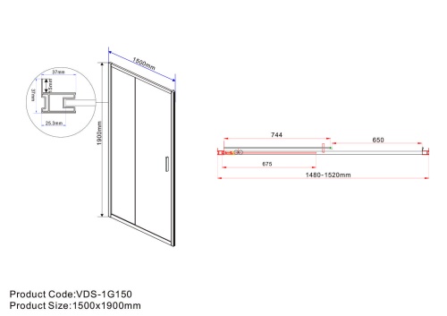 Душевая дверь Garda VDS-1G150CLB 1500х1900 цвет черный стекло прозрачное Vincea