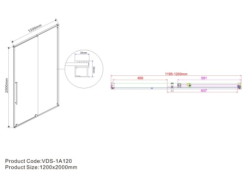 Душевая дверь Arno VPS-1A120CL 1200x2000 цвет хром стекло прозрачное Vincea