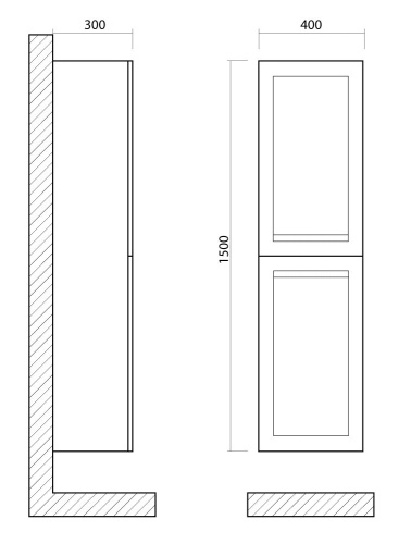 PLATINO Шкаф подвесной с двумя распашными дверцами, Белый глянец, 400x300x1500 AM-Platino-1500-2A-SO-BL ART&MAX