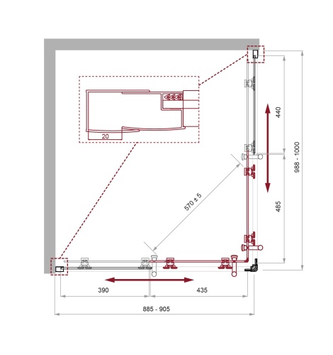 Душевой уголок прямоугольный  1000x900x1950 UNO-195-AH-2-100/90-C-Cr BELBAGNO