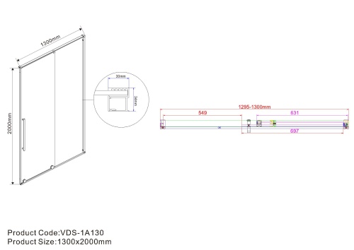 Душевая дверь Arno VPS-1A130CL 1300x2000 цвет хром стекло прозрачное Vincea